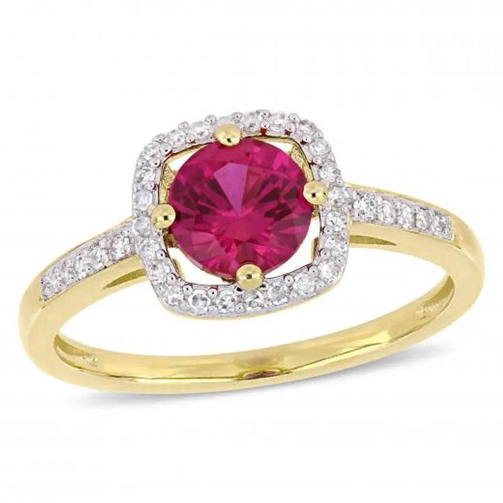 Julianna B 10k Yellow Gold Created Ruby & 0.14CTW Diamond Ring