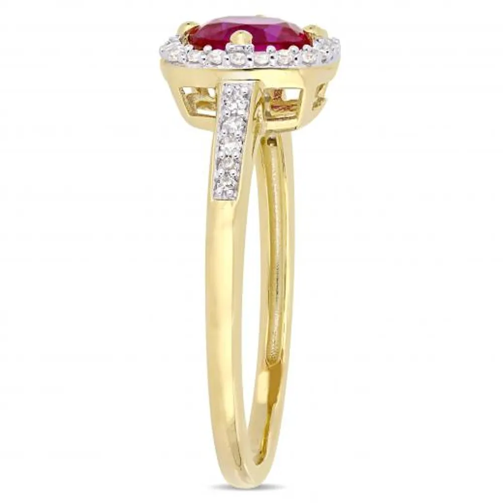 Julianna B 10k Yellow Gold Created Ruby & 0.14CTW Diamond Ring