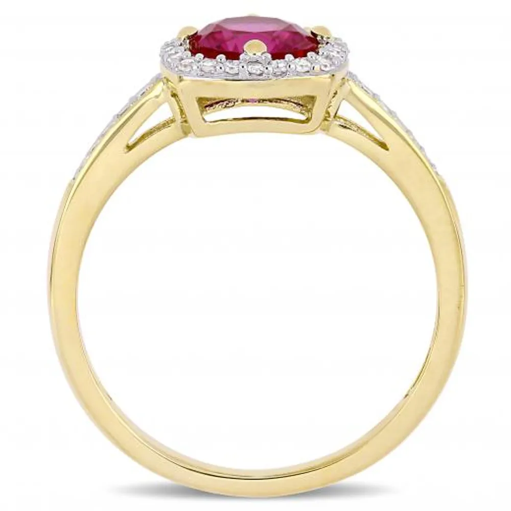 Julianna B 10k Yellow Gold Created Ruby & 0.14CTW Diamond Ring