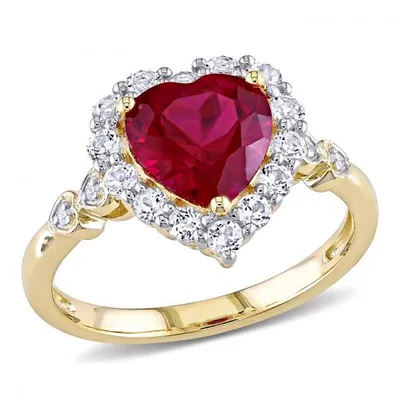 Julianna B 10k Yellow Gold Created Ruby, White Topaz & 0.02CTW Diamond Ring
