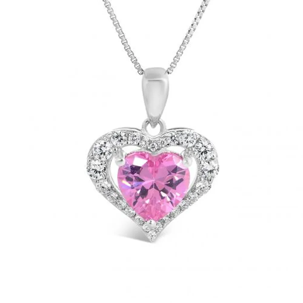 Sterling Silver Created Pink & Created White Sapphire Heart Pendant