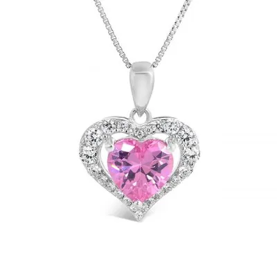 Sterling Silver Created Pink & Created White Sapphire Heart Pendant