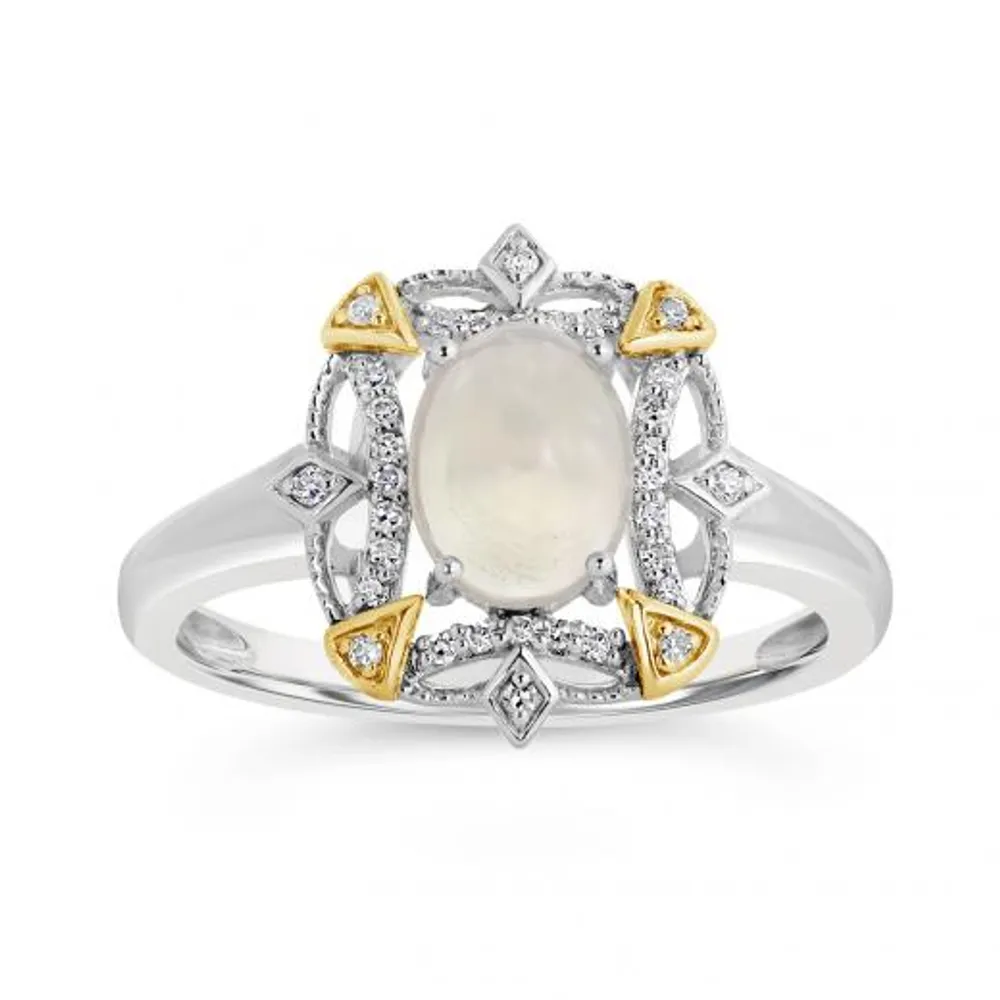 Sterling Silver with 10K Yellow Opal & 0.10CTW Diamond Ring