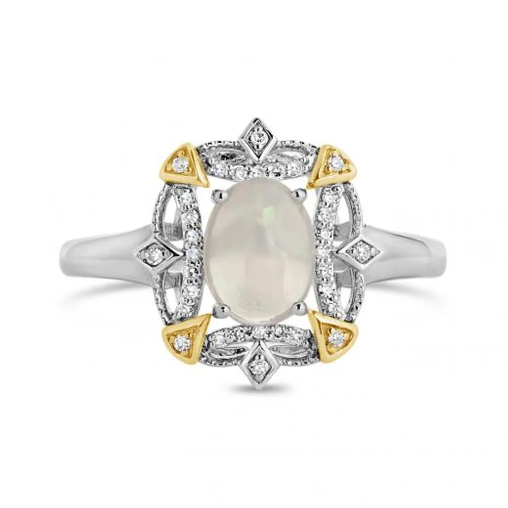 Sterling Silver with 10K Yellow Opal & 0.10CTW Diamond Ring