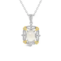 Sterling Silver 10K Yellow Gold Opal & 0.10CTW Diamond Pendant