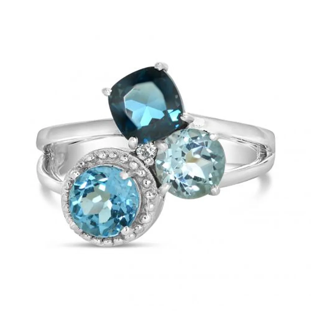 Sterling Silver Swiss, Sky & London Blue Topaz Ring