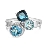 Sterling Silver Swiss, Sky & London Blue Topaz Ring