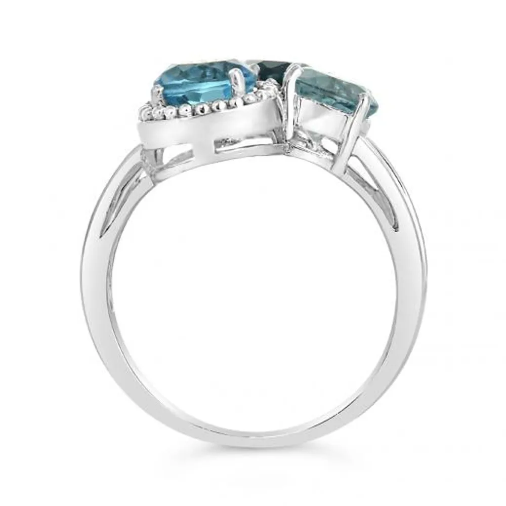 Sterling Silver Swiss, Sky & London Blue Topaz Ring