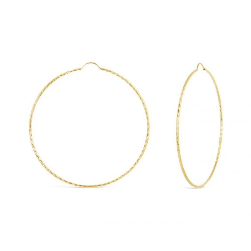 10K Yellow Gold 50mm Diamond Cut Hoop Earrings