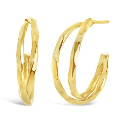 10K Yellow Gold 18mm Diamond Cut Crossover Hoop Earrings