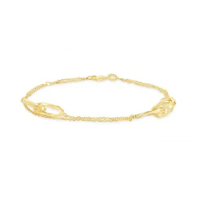 10K Yellow Gold Two Stations Diamond Cut Paperclip Link Bracelet