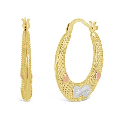 10K Tri-Colour Heart Infinity Creole Hoop Earrings