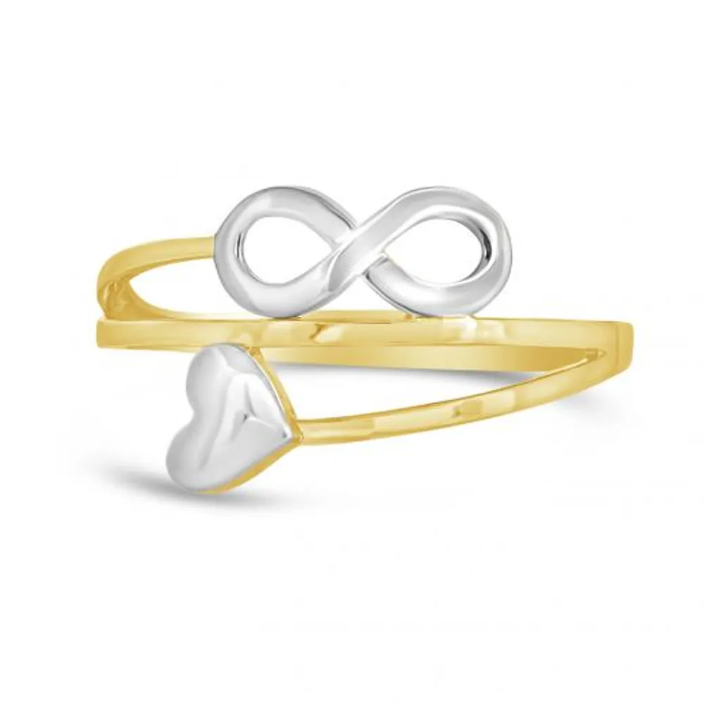 10K Yellow and White Gold Infinity Heart Ring