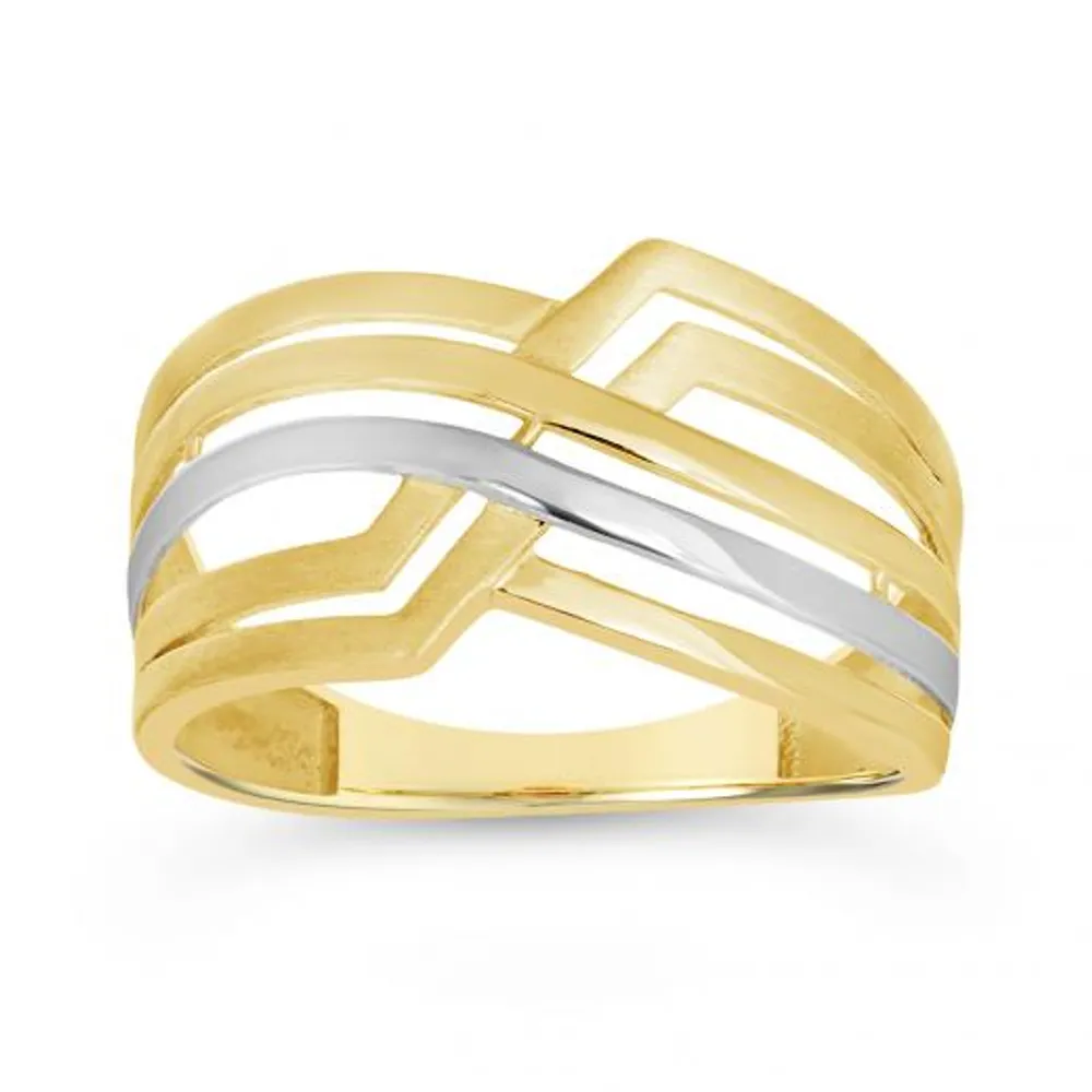 10K Yellow and White Gold Crossed Ring