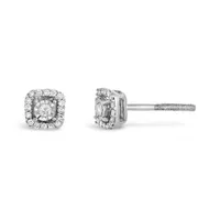 Sterling Silver 0.10CTW Diamond Cushion Studs