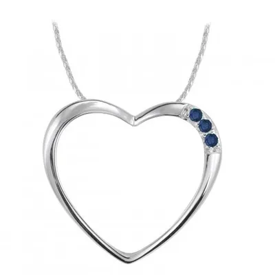 10K White Gold Blue Sapphire Heart Pendant