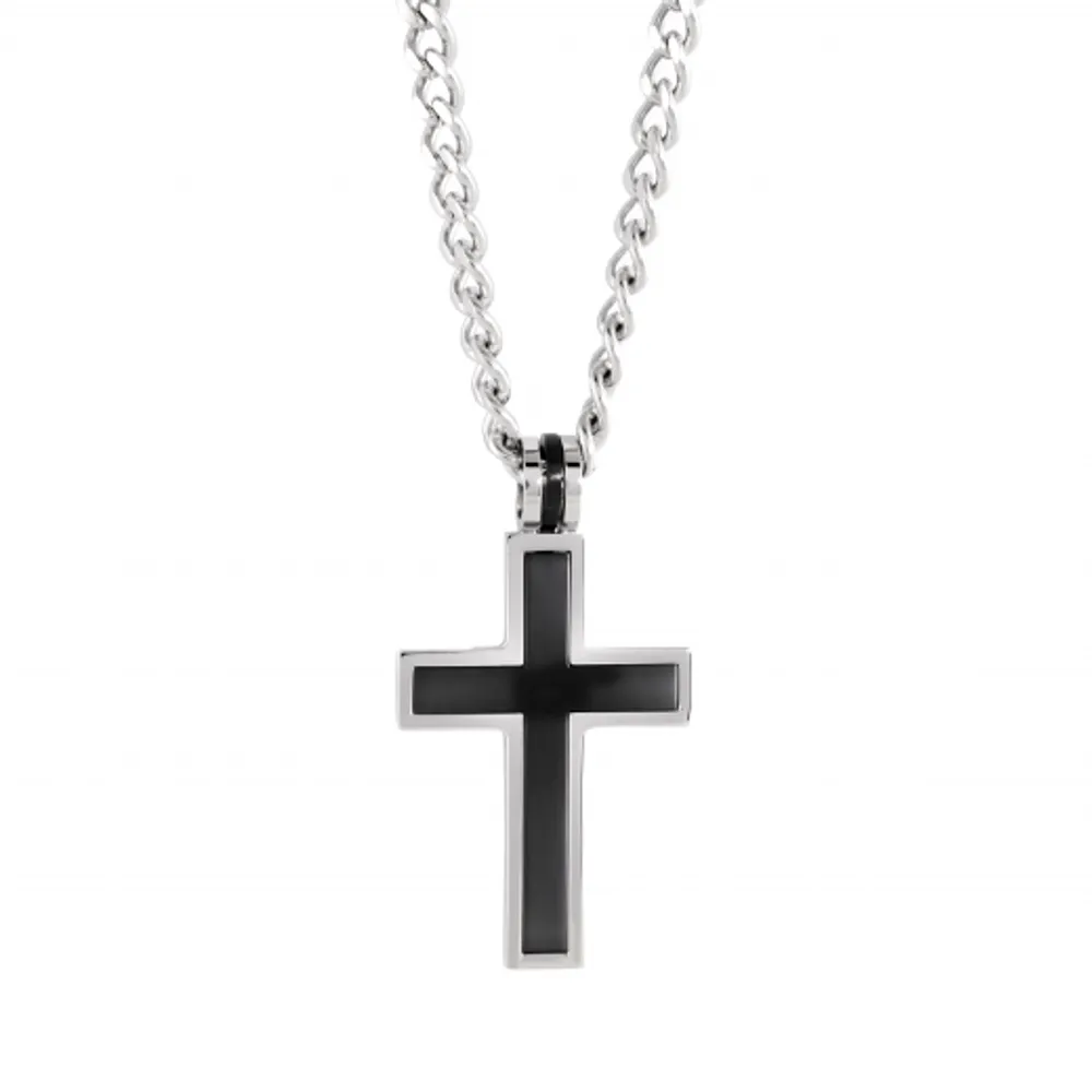 Stainless Steel 22" Black Brushed Cross