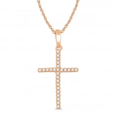 10K Rose Gold 0.05CTW Diamond Cross Pendant