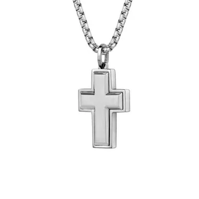 Stainless Steel Brushed Cross 22" Round Chain