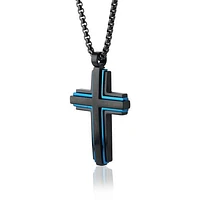 Stainless Steel Blue Matte Cross Necklace