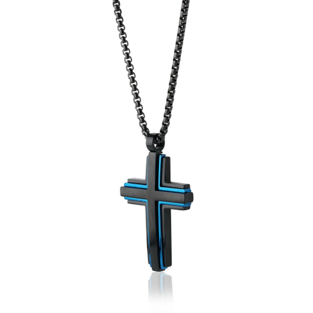 Stainless Steel Blue Matte Cross Necklace