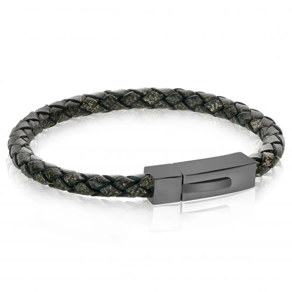 Stainless Steel Vintage Leather 8" Bracelet