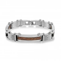 Stainless Steel 3-piece 8+.5" Wood Inlay Bracelet