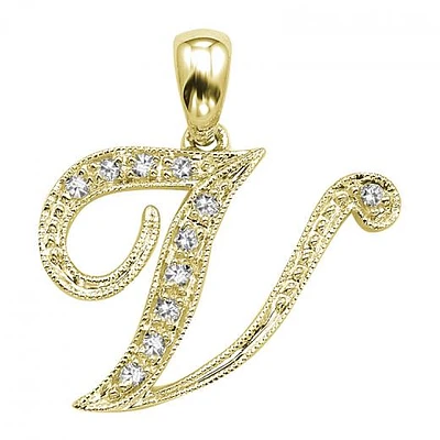 Les Bijoux 10K Yellow Gold 0.05CTW Diamond Initial " V" Pendant