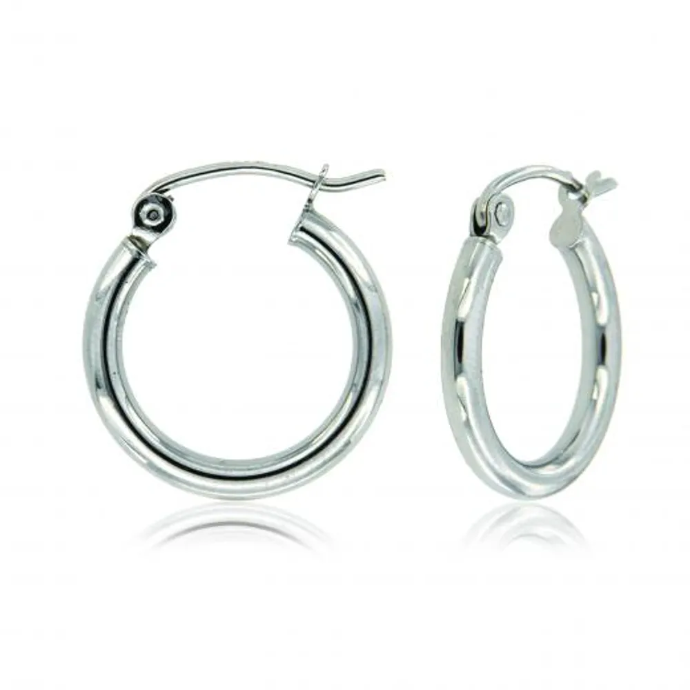 10K White Gold 2x10mm Polish Hoop Earrings