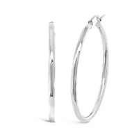 10K White Gold 2X30mm Polished Hoop Earrings