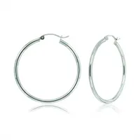 10K White Gold 2X30mm Polished Hoop Earrings