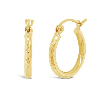 10K Yellow Gold 2X10mm Diamond Cut Hoop Earrings