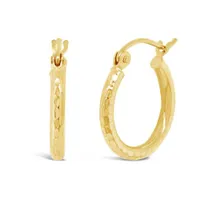 10K Yellow Gold 2X10mm Diamond Cut Hoop Earrings