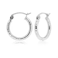 10K White Gold 2X10mm Diamond Cut Hoop Earrings