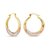 10K Tri Colour Diamond Cut Creole Earrings