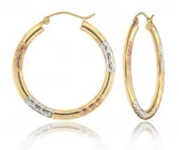 10K Tri-Colour Gold Diamond Cut Tube Hoop Earrings