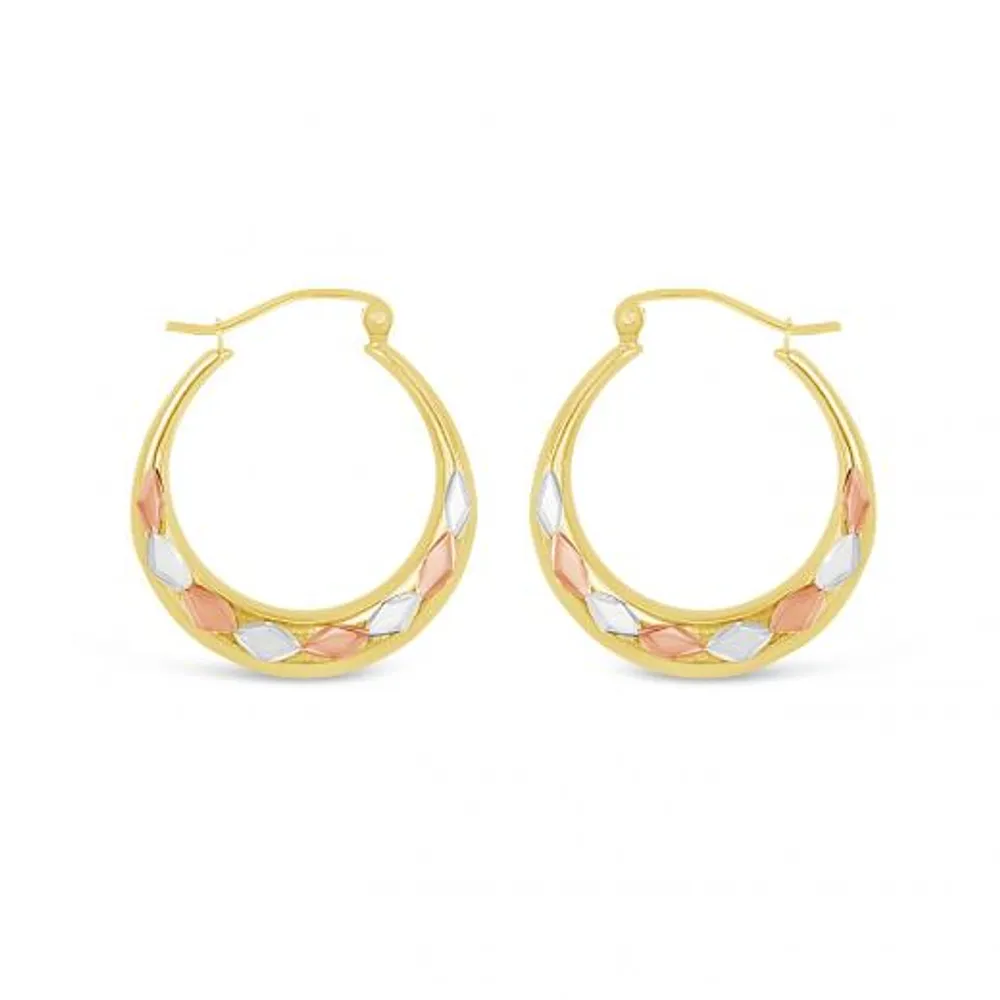 10K Tri-Colour Creole Hoop Earrings