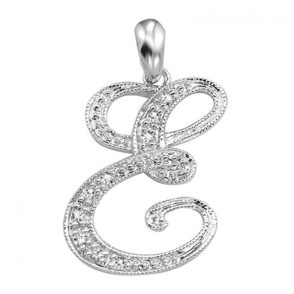 Les Bijoux 10K White Gold 0.05CTW Diamond Initial " E" Pendant