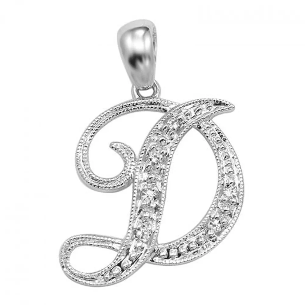 Les Bijoux 10K White Gold 0.05CTW Diamond Initial " D" Pendant