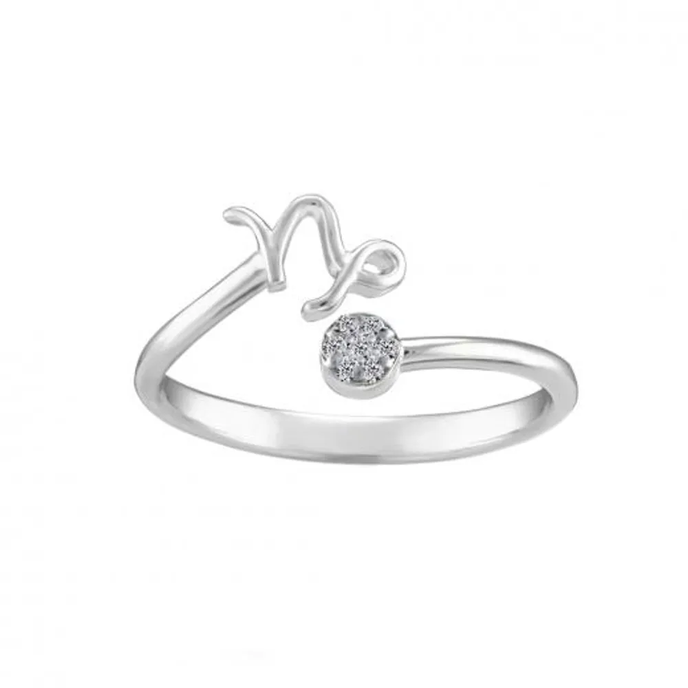 Sterling Silver Diamond Capricorn Zodiac Ring - Size 7