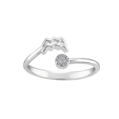 Sterling Silver Diamond Aquarius Zodiac Ring - Size 7