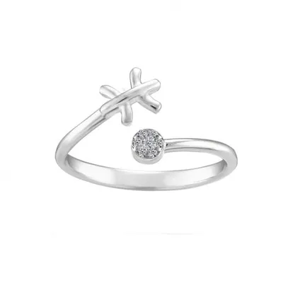 Sterling Silver Diamond Pisces Zodiac Ring - Size 6