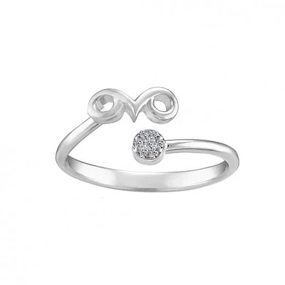 Sterling Silver Diamond Aries Zodiac Ring - Size 8