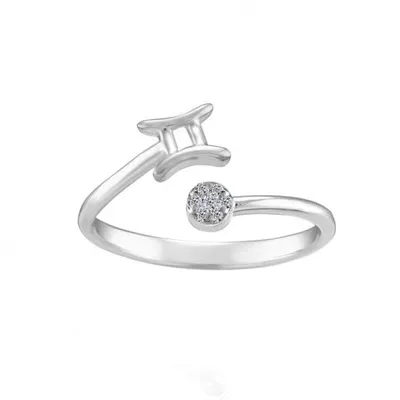 Sterling Silver Diamond Gemini Zodiac Ring - Size 6