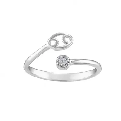 Sterling Silver Diamond Cancer Zodiac Ring - Size 5