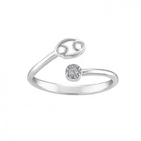 Sterling Silver Diamond Cancer Zodiac Ring - Size 8