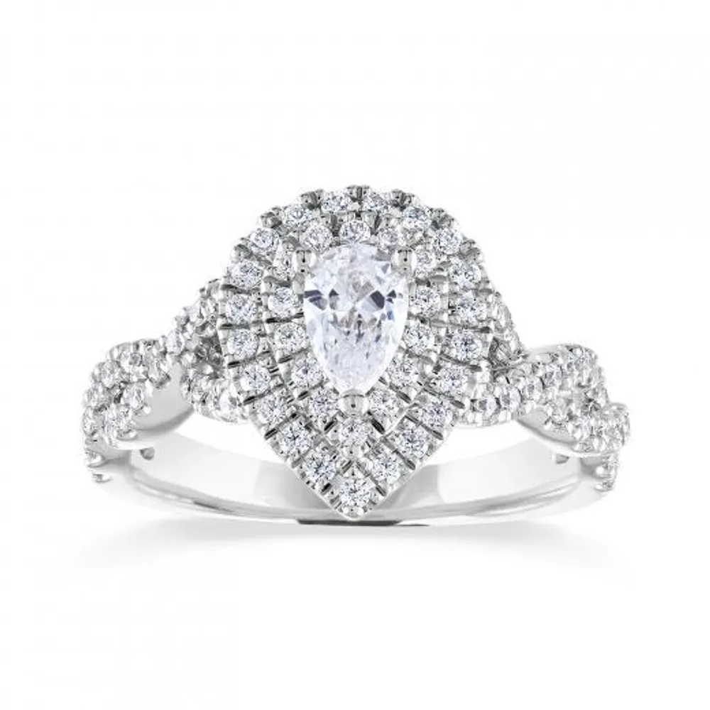 Diamond Revelations 14K White Gold Pear Shape Halo Ring 0.95CTW I2/IJ