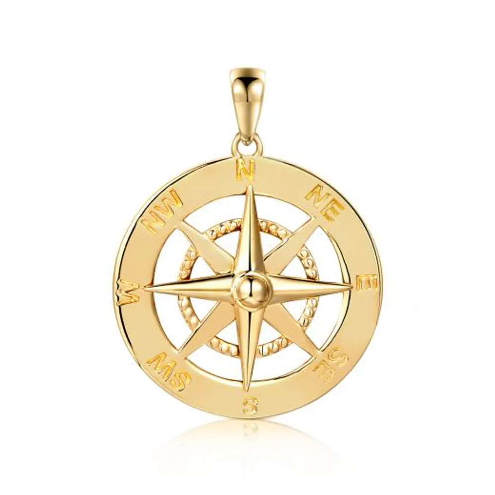 10K Yellow Gold Nautical Compass Pendant