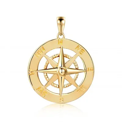 10K Yellow Gold Nautical Compass Pendant