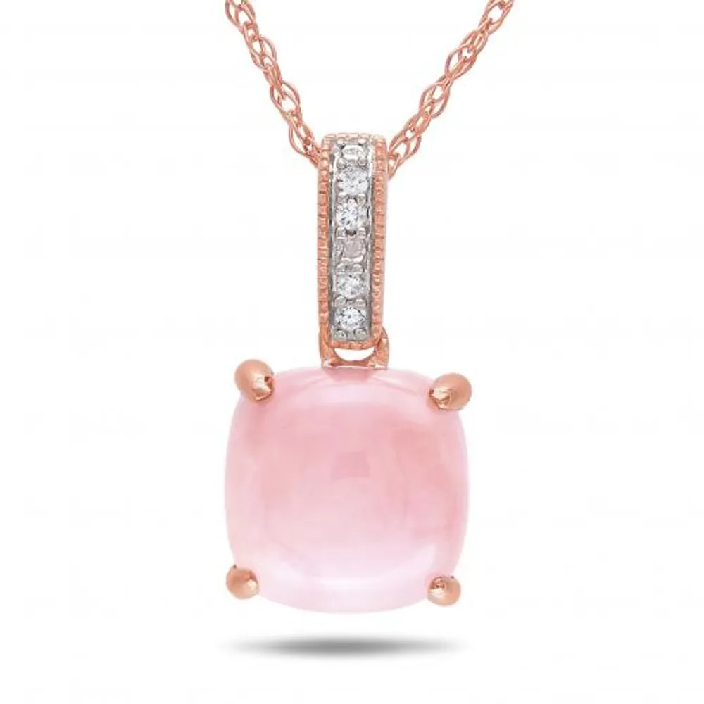 Julianna B 10K Rose Gold Pink Opal & Diamond Pendant